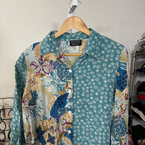 Vintage 100% silk Floral Patterned Button-Up Shirt KOOS women’s medium - Picture 6 of 7
